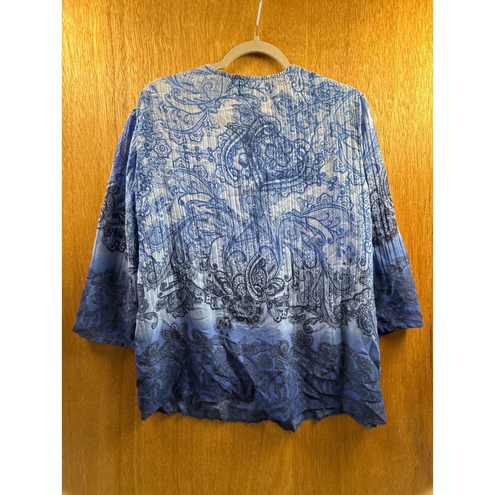 DressBarn Blouse Top Womens Size S Blue Ombre Paisley Sequin 3/4 Sleeve Pleated - Picture 6 of 8